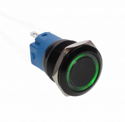 Buton prin Apasare Metalic cu Lumina LED elSales ELS-GQ19 Alimentare 12 V Lumina Verde Design Ergonomic Negru 