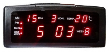 Ceas Digital Cu LED Rosu Termometru Alarma 12/24H Negru 