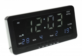 Ceas electronic cu afisaj digital cu LED alb elSales ELS-1008 cu alarma termometru data negru 