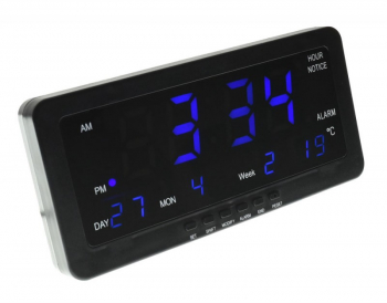 Ceas electronic cu afisaj digital cu LED albastru elSales ELS-1008 cu alarma termometru data negru 