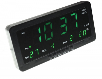 Ceas electronic cu afisaj digital cu LED verde elSales ELS-1008 cu alarma termometru data negru 