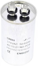 Condensator din Aluminiu ELS-CBB65-40 Tensiune 370 V 40 uF Forma Cilindru Argintiu 