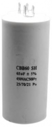 Condensator Pornire Motor elSales ELS-CBB60-P65 Putere 65 uf Tensiune 450 V 4 Pini Forma Cilindru Alb 