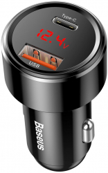 Incarcator auto Baseus pentru telefoane tablete laptop-uri Quick Charge 4.0 Power Delivery 3.0 6 A 45 W afisare voltaj universal negru 