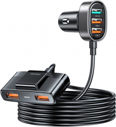 Incarcator Auto Universal cu Prelungitor Fast Charge 5 x Port USB 45 W Lungime Cablu 1 5m Design Ergonomic Negru 