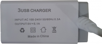 Incarcator de retea pentru telefoane tablete si alte dispozitive cu 3 porturi USB cablu MicroUSB 5.1 Amperi elSales ELS-3UM alb 
