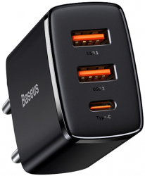 Incarcator Retea Compact Baseus 30W 2 X Port USB Port USB Type-C 3A Quick Charge 3.0 Negru 