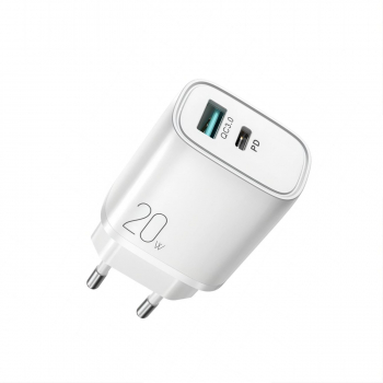 Incarcator Retea Fast Charge 20W Port USB Quick Charge 3.0 and Port USB Type-C Design Ergonomic Alb 