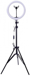 Lampa circulara cu trepied elSales Wow Lights W-02 diametru 26 cm 96 LED-uri 3 moduri de iluminare telecomanda pe fir alb 