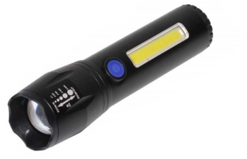 Lanterna elSales TD-C81 cu LED CREE 3 W LED lateral COB 3 W acumulator integrat zoom telescopic negru 