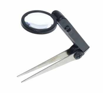 Lupa cu penseta si lumina elSales ELS-1713-4 pliabila diametru 25 mm marire 10X negru 