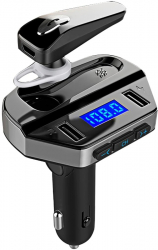 Modulator FM elSales ELS-V6 cu casca Bluetooth integrata 2 USB-uri pentru redare muzica si incarcare rapida negru 