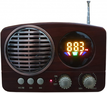 Radio portabil cu acumulator integrat afisaj LED cititor USB MicroSD Radio FM culoare lemn maro elSales 616 