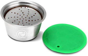 Capsula cafea INOX/ lingurita/periuta Dolce Gusto Crema reincarcabila/lavabila certificare LFGB standrad German argintiu/verde 