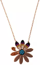 Colier Argint 925 Margareta cu Zirconii Multicolore Placat cu Aur Roz 50 cm 
