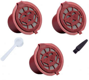 Set 3 Capsule cafea Nespresso New Generation reincarcabila/lavabila capac maro/argintiu Inox/ plastic culoare rosu 