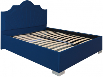 Pat dublu tapitat Colorado cu picioare 140/200 cm culoare albastru cu somiera metalica fixa 