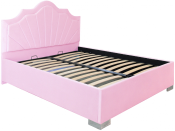 Pat dublu tapitat Colorado cu picioare 180/200 cm culoare roz cu somiera metalica fixa 