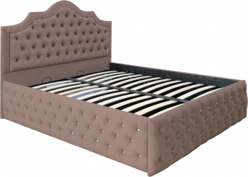Pat dublu tapitat Colorado Deluxe cu nasturi sticla 160/200 cm culoare cappuccino cu somiera metalica rabatabila si spatiu de depozitare 