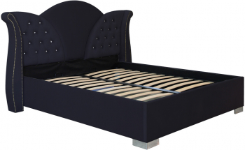 Pat dublu tapitat Florida cu picioare si nasturi sticla 140/200 cm culoare negru cu somiera metalica fixa 