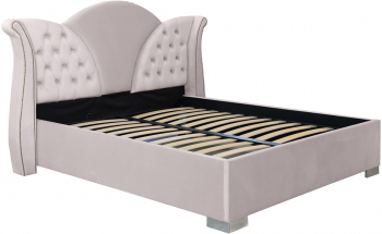 Pat dublu tapitat Florida cu picioare si nasturi sticla 160/200 cm culoare crem cu somiera metalica fixa 