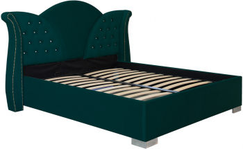 Pat dublu tapitat Florida cu picioare si nasturi sticla 160/200 cm culoare verde cu somiera metalica fixa 