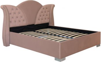 Pat dublu tapitat Florida cu picioare si nasturi sticla 180/200 cm culoare cappuccino cu somiera metalica fixa 