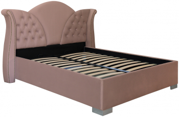 Pat dublu tapitat Florida cu picioare si nasturi tapitati 140/200 cm culoare cappuccino cu somiera metalica fixa 