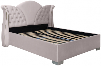 Pat dublu tapitat Florida cu picioare si nasturi tapitati 160/200 cm culoare crem cu somiera metalica fixa 