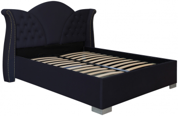 Pat dublu tapitat Florida cu picioare si nasturi tapitati 160/200 cm culoare negru cu somiera metalica fixa 