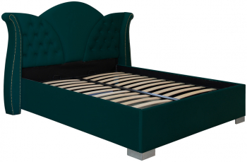 Pat dublu tapitat Florida cu picioare si nasturi tapitati 180/200 cm culoare verde cu somiera metalica fixa 