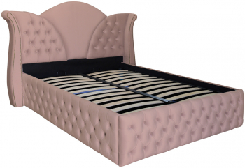 Pat dublu tapitat Florida Deluxe cu nasturi textili 160/200 cm cappuccino cu somiera metalica rabatabila si spatiu de depozitare 