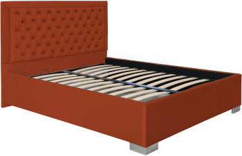 Pat dublu tapitat Louisiana cu picioare 120/200 cm culoare caramiziu cu somiera metalica fixa 
