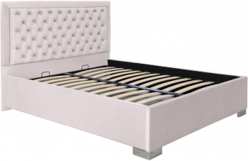 Pat dublu tapitat Louisiana cu picioare 140/200 cm culoare crem cu somiera metalica fixa 