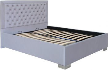 Pat dublu tapitat Louisiana cu picioare 140/200 cm culoare gri deschis cu somiera metalica fixa 