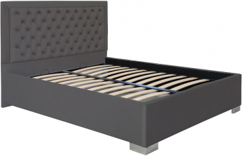 Pat dublu tapitat Louisiana cu picioare 140/200 cm culoare gri inchis cu somiera metalica fixa 