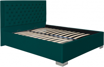Pat dublu tapitat Louisiana cu picioare 140/200 cm culoare verde cu somiera metalica fixa 