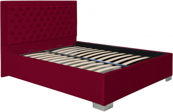 Pat dublu tapitat Louisiana cu picioare 140/200 cm culoare visiniu cu somiera metalica fixa 