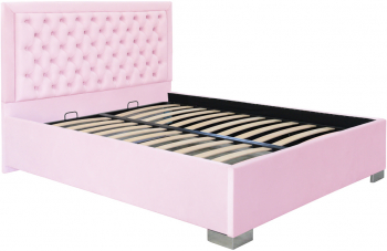 Pat dublu tapitat Louisiana cu picioare 200/200 cm culoare roz cu somiera metalica fixa 
