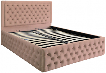 Pat dublu tapitat Louisiana Deluxe 140/200 cm culoare cappuccino cu somiera metalica rabatabila si spatiu de depozitare 