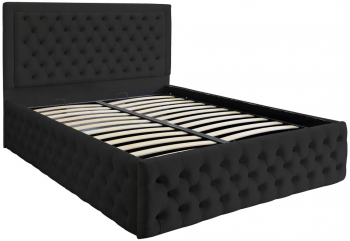 Pat dublu tapitat Louisiana Deluxe 160/200 cm culoare negru cu somiera metalica rabatabila si spatiu de depozitare 
