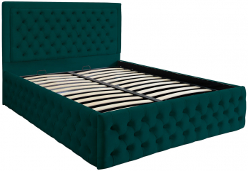 Pat dublu tapitat Louisiana Deluxe 180/200 cm culoare verde cu somiera metalica rabatabila si spatiu de depozitare 