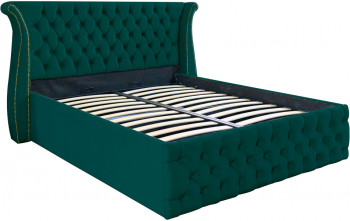 Pat dublu tapitat model Alabama 140/200 cm culoare verde cu somiera metalica rabatabila si spatiu de depozitare 