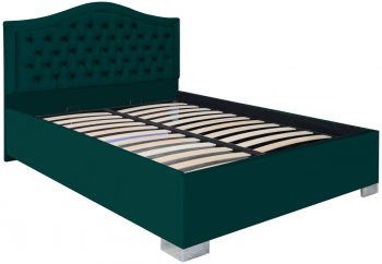 Pat dublu tapitat model Arizona cu picioare 120/200 cm culoare verde cu somiera metalica fixa 