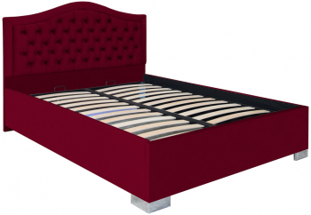 Pat dublu tapitat model Arizona cu picioare 140/200 cm culoare visiniu cu somiera metalica fixa 