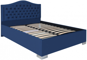 Pat dublu tapitat model Arizona cu picioare 160/200 cm culoare albastru cu somiera metalica fixa 