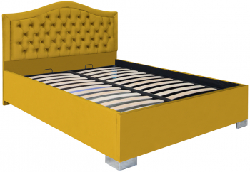 Pat dublu tapitat model Arizona cu picioare 160/200 cm culoare galben mustar cu somiera metalica fixa 