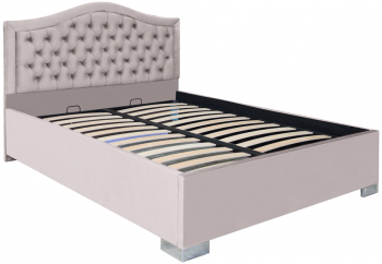 Pat dublu tapitat model Arizona cu picioare 200/200 cm culoare crem cu somiera metalica fixa 