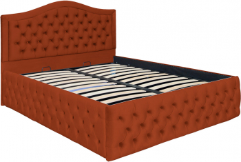 Pat dublu tapitat model Arizona Deluxe 120/200 cm culoare caramiziu cu somiera metalica rabatabila si spatiu de depozitare 
