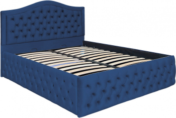 Pat dublu tapitat model Arizona Deluxe 140/200 cm culoare albastru cu somiera metalica rabatabila si spatiu de depozitare 